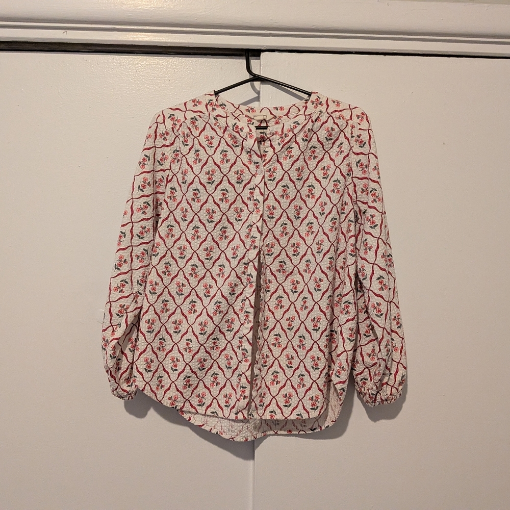Lucky Brand Women's White Button Up Whimsical Floral Design Size Medium